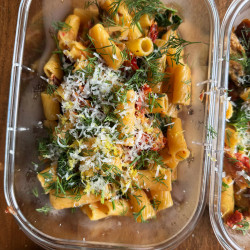 High Protein Creamy Sun Dried Tomato &amp; Smoked Rainbow Trout Rigatoni