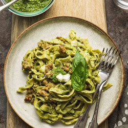 Homemade Pasta With Pesto, Sausage And Ricotta