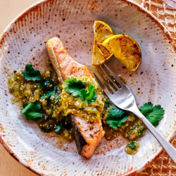 Crispy Salmon With Tomatillo Salsa