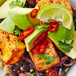 Black Bean, Tofu &amp; Avocado Rice Bowl
