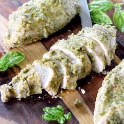 Two Ingredient Pesto Baked Chicken Breasts
