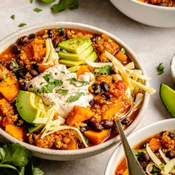 Black Bean, Sweet Potato, And Quinoa Chili With Smoked Chipotle