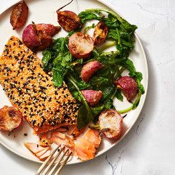 Sesame-crusted Salmon With Miso-roasted Radishes