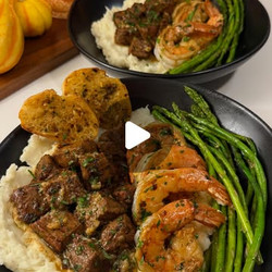Cajun Butter Steak &amp; Shrimp Over Truffle Parm Mash