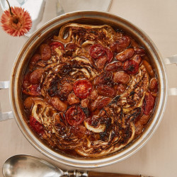 Caramelised cabbage and beans