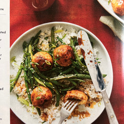 Chicken Meatballs with Sesame Green Beans (from Bob Appetit)
