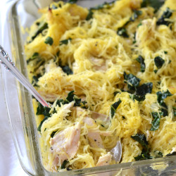 Chicken Caesar Spaghetti Squash Bake