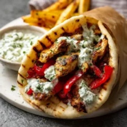 Lemon Garlic Chicken Pitas With Feta Tzatziki And Roasted Bell Peppers
