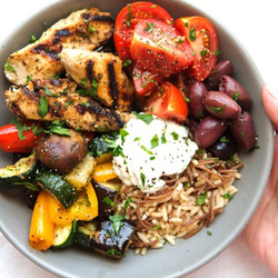 Greek Chicken Souvlaki Bowls With Roasted Veggies And Tzatziki Sauce