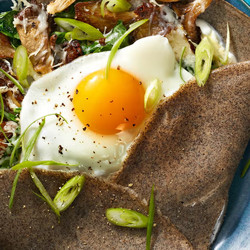 Gruyère Veggie Crepes With Fried Eggs