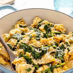 Skillet Cacio E Pepe Tortellini With Wilted Greens