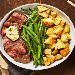 Buttered-up Steak With Roasted Potatoes And Garlicky Green Beans