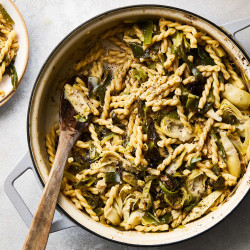Creamy Artichoke And Charred Scallion Pasta