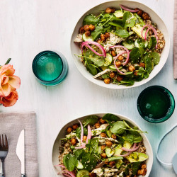 Grain Bowls With Chicken, Spiced Chickpeas, And Avocado