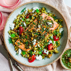 Salmon Pesto Pasta (gluten-free/dairy-free)