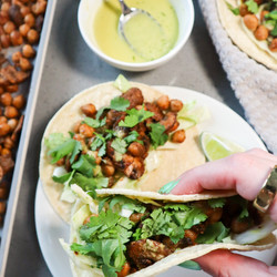 Roasted Chickpea &amp; Mushroom Tacos With Jalapeño Lime Slaw
