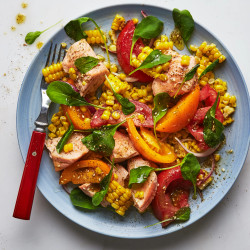 Summer Corn, Tomato, And Salmon Salad With Za'atar Dressing
