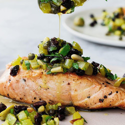 Ottolenghi salmon with pine nut salsa