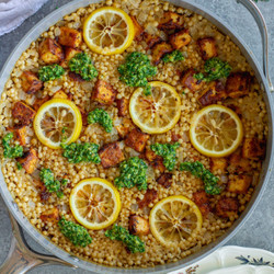 One Pan Tofu Couscous With Chimichurri