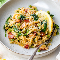 Orzo With Bacon, Peas, Spinach And Lemon
