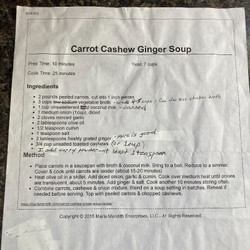 Carrot Cashew Ginger Soup