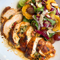 Tuscan Stuffed Chicken With California Grapes And Squash Salad