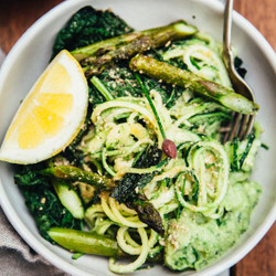 Creamy Zucchini Noodles With White Lentil Spring Onion Sauce