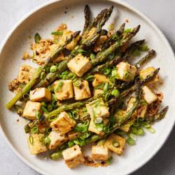 Miso-Chile Asparagus With Tofu