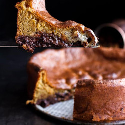 Incredibly Gooey Collapsing Chocolate Bourbon Pecan Pie Custard Cake.