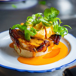 Pork Belly Benedict With Gochujang Hollandaise