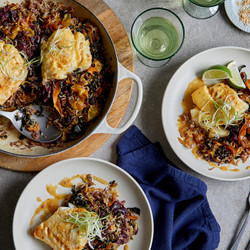 Miso Butter Baked Cod With Gingery Cavolo Nero And Rainbow Carrot Rice fish