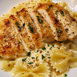Creamy Parmesan Bowtie Pasta with Zesty Lemon Garlic Chicken