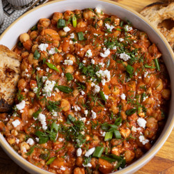 One Pot Harissa Chickpeas With Carrots And Feta