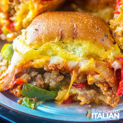 Cheesy Italian Sausage &amp; Pepper  Sliders