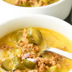 Healthy Dill-icious Cheeseburger Soup {instant Pot Or Stove Top} (Cubes)