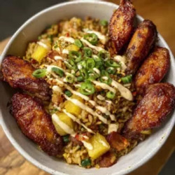 Wings And Bacon Jalapeño Pineapple Fried Rice With Spicy Yum Yum Sauce