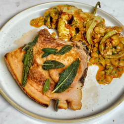 Pork Chop With Roasted Cauliflower And ’nduja White Beans