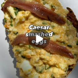 Caesar Smashed Eggs on toast brunch
