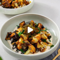 Roasted Cauliflower Bowl With Garlic Confit Yogurt Dip