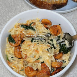 One Pan 20 Minute Creamy Orzo With Chicken Sausage