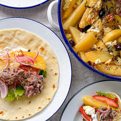Greek-inspired Lamb Kebabs With Olive Potatoes Baked In The Oven