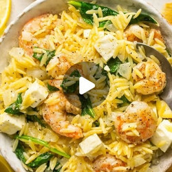 Lemon Orzo With Shrimp, Feta &amp; Spinach