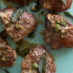 Garlic And Anchovy Roasted Lamb Chops With A Castelvetrano + Sage Browned Butter Sauce