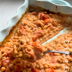 Creamy Tomato Chickpea Orzo Bake
