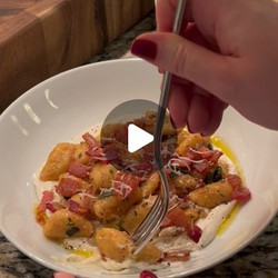 Brown Butter Sweet Potato Gnocchi With Whipped Hot Honey Ricotta And Crispy Bacon