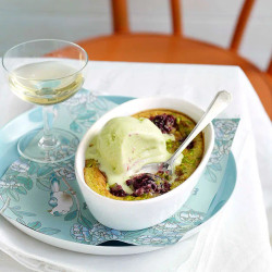 Blackberry And Pistachio Clafoutis With Pistachio Ice-cream
