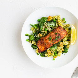 Spring Fling Pasta With Sweet Bourbon Salmon