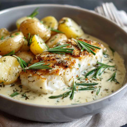 Cod &amp; Potatoes In Rosemary Cream Sauce – Creamy, Flavorful &amp; Elegant