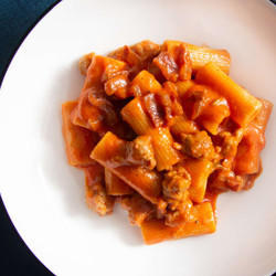 Pasta Alla Zozzona (rigatoni With Sausage, Guanciale, And Egg Yolks)