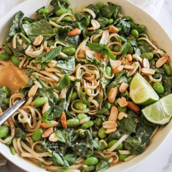 Peanut Noodle Bowl With Edamame And Greens